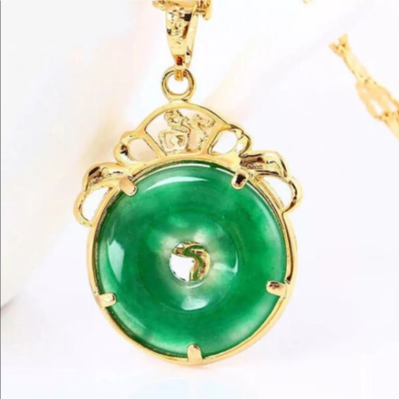 24K Gold Plated Dragon Pendant Malaysia Jade & Chain Necklace 7/8”. - Picture 7 of 8